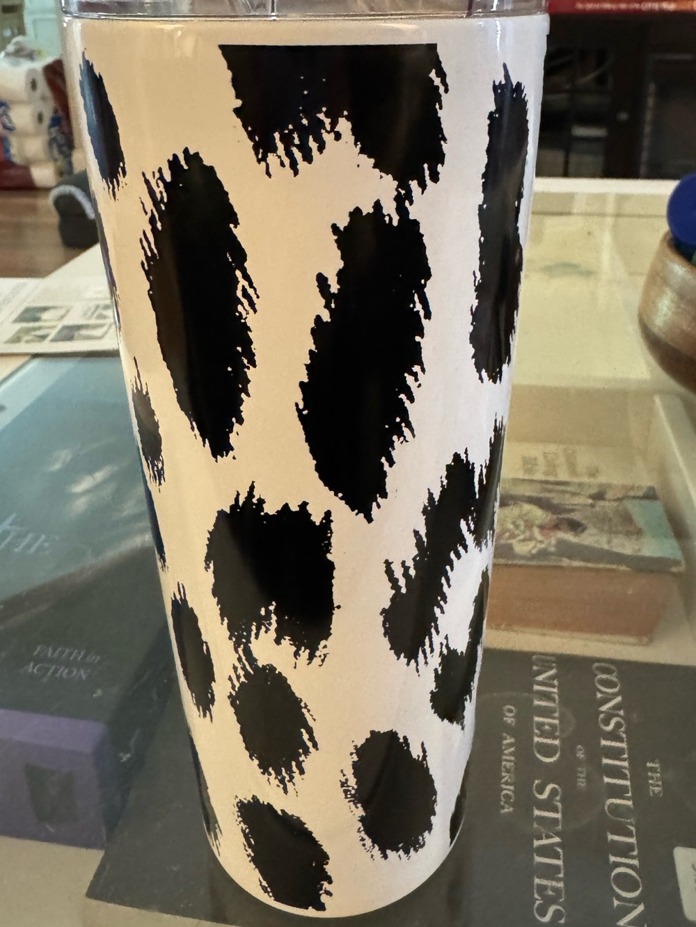 Kate Spade- Leopard Print Travel Tumbler - Black & White